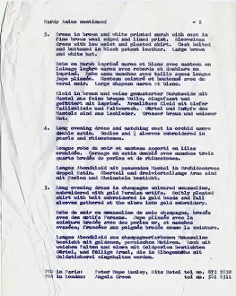 Typewritten: Typewritten list of clothes for state visit to France