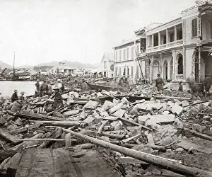 Bund: Typhoon damage along the Bund, Kobe, Japan, 1876