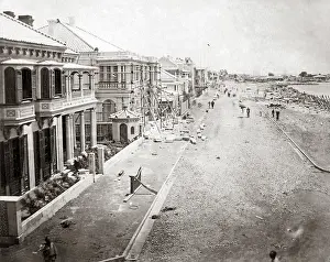 Bund: Typhoon damage along the Bund, Kobe, Japan, 1876
