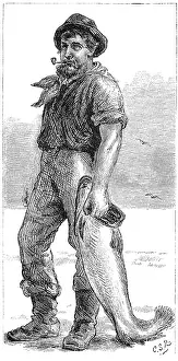Monthly: Typical Cape Cod fisherman. Wood engraving from