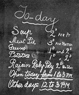 Canteens: Typical menu at a communal kitchen, WW1