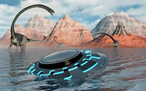Wreck: A UFO catches the attention of curious Omeisaurus dinosaurs