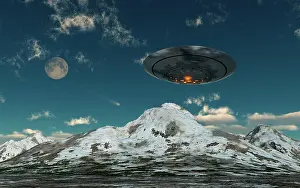 Conspiracy: A UFO flying over a mountain range