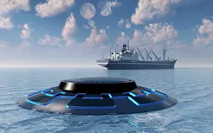Approaching: A UFO surfacing from underwater and following a modern day ?