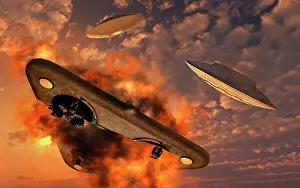 Destroy: UFO's from different alien races fighting each other in the