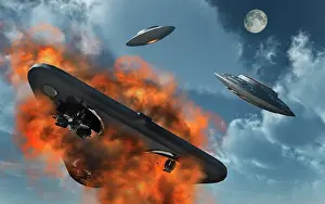 Destroy: UFO's from different alien races fighting each other in the