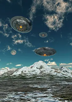 Conspiracy: UFO's flying over a mountain range