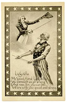 Repay: Uncle Sam figure promises help to Lafayette