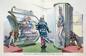 Happily: Uncle Sam gets a reassuring view of what the new tariff will