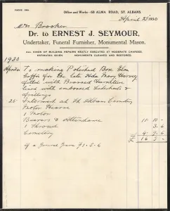 Invoice: Undertaker's invoice, first account