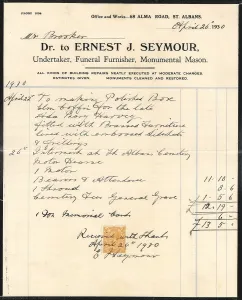 Invoice: Undertaker's invoice, revised account