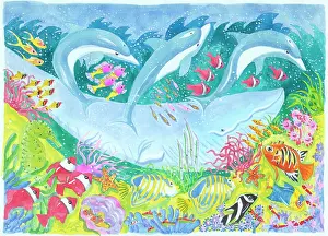 Seahorse: Underwater Scene with Whale etc