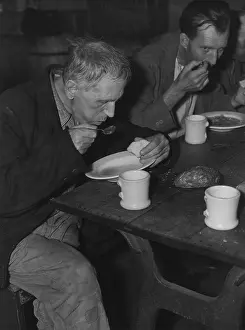 Breadline: Unemployed men at soup kitchen