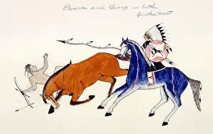 Sioux: Unhorsing of a Pawnee warrior by the spear of