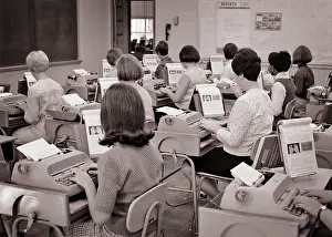 Secretarial: Unidentified Women Students in Typing Class Sitting