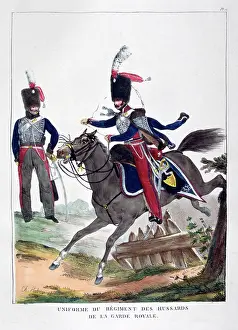 1823: Uniformed cavalryman of the French Hussars, Royal