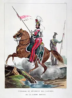 1823: Uniformed cavalryman of the French Lancers, Royal
