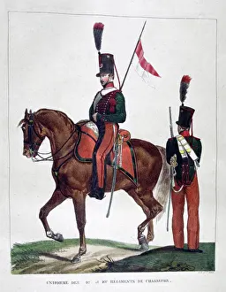 1823: Uniformed cavalryman and soldier of the French