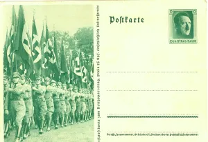 Percentage: Uniformed German officials marching with NAZI flags
