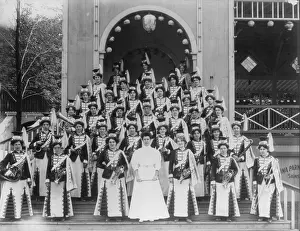 Scranton: Uniformed group on amusement park bandstand, ?