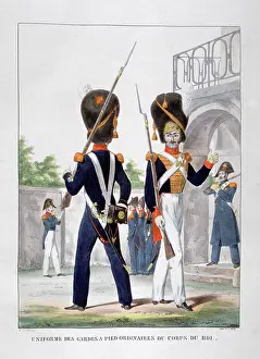 1823: Uniformed soldiers of the French Royal Guard Regiment, 1823