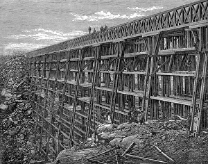 1869: Union Pacific Railroad: Wooden trestle bridge
