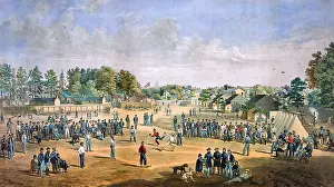 Lithographs: Union prisoners playing baseball