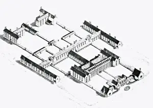 Blueprint: Union Workhouse, Limerick, Ireland, perspective view