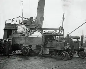 Essential: Unloading flour from a ship for the Western Front, WW1