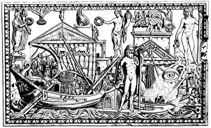Freighters: Unloading of a merchant ship at the harbour of Ostia