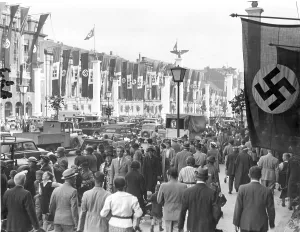 Swastikas: The Unter den Linden in Berlin before the reception