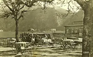Restauration: Unterach at the Attersee. Beergarten of the