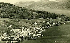 Attersee: Unterach at the Lake Attersee. View from above on the