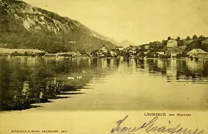 Wurthle: Unterach at the Lake Attersee. View over the lake to