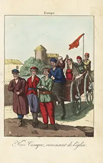 Album Des Peuples: Ural Cossack bride and groom after the wedding, 1800s
