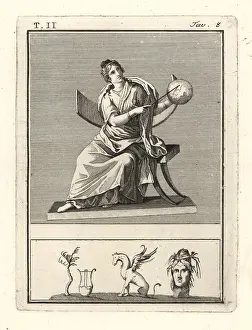Ercolano: Urania, muse of astronomy, with celestial globe and staff