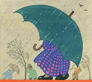 Sheltering: Ursula has an umbrella