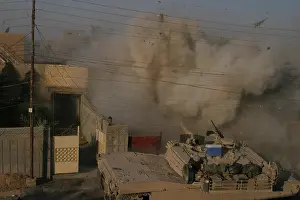 Abrams: A U.S. Marine Corps Abrams tank blasts into ?