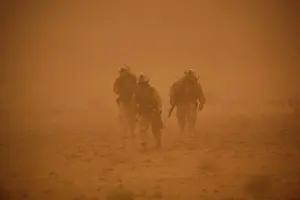 Bakwa: U.S. Marines in a sand storm returning to ?