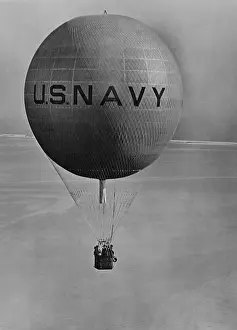 Firsts: U.S. Navy balloon floating with a gondola holding