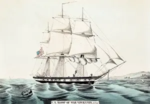 Navigating: U.S. Navy sloop of war USS Vincennes, 20 guns