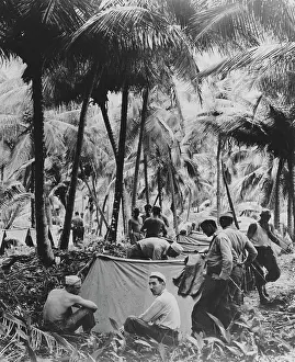 Encampment: U.S. soldiers in the Caribbean area peg down