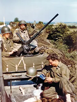 Halftrack: Three U.S. soldiers in their half-track equipped
