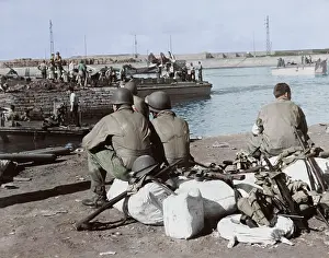 Sandbag: U.S. troops taking a break at the harbor after
