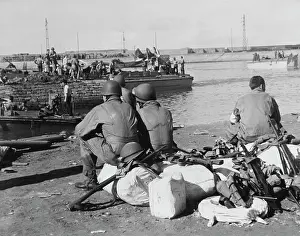 Sandbag: U.S. troops taking a break at the harbor after