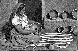 Zuni: USA, Native Americans, Zuni, potter, wood engraving