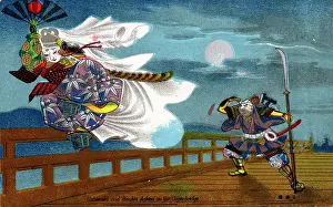 Minamoto: Ushiwakamaru defeats Benkei on the Gojo Bridge