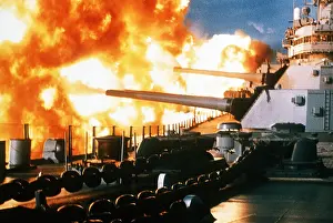 Bombards: The U.S.S. New Jersey bombards the coast ?