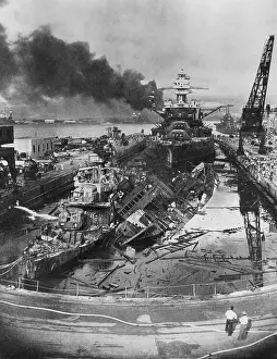 Wrecked: USS Pennsylvania, behind the wrecked USS Cassin and USS Down