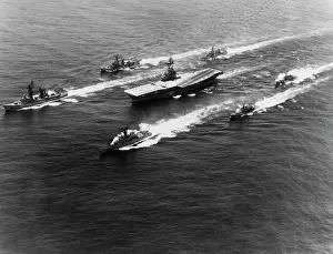 Destroyer: USS Yorktown surrounded by her escorts while